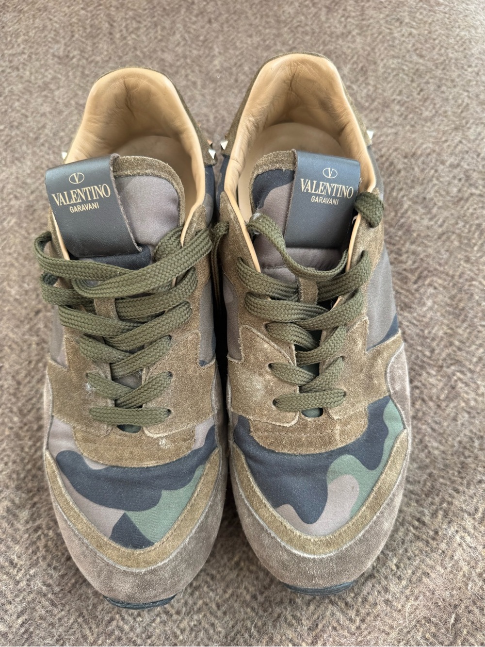 Valentino Garavani Men’s Camo Low-Top Sneakers — Olive & Tan